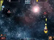 Screenshot of Astro Monkey game, a monkey in a spaceship shooting lasers at alien enemies in outer space, free online arcade shooter