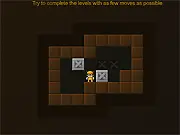 Sokobanomania game screen showing a maze-like level with brown blocks and target 'X' spots that must be solved