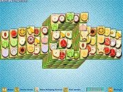 The free online puzzle game Great Wall Mahjong showing a large, complex wall layout of fruit-themed tiles.