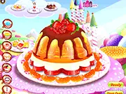 Wonderland Jelly Maker game screenshot, a colorful custom-designed jelly dessert with fruit and whipped cream toppings, play free online
