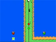 Squigly Fish Racer free game screenshot - two cartoon fish racing and jumping over obstacles.