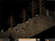 Darkness Springs Chapter 2 action RPG gameplay screenshot showing a character fighting a group of monsters in a dark dungeon, click-based online game.