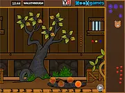 Zooo Wooden Mur Escape game screenshot showing a dog trapped in a cage made of wooden walls, a puzzle in a point and click escape game