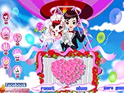 Sky Wedding Dress Up game screenshot, bride in a wedding gown having a romantic wedding ceremony high in the sky, free online game