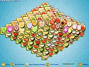Fruit Mahjong: Pyramid Mahjong game screenshot showing colorful fruit tiles stacked in a large pyramid formation, play free online puzzle game
