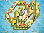 Fruit Mahjong: Spiral Mahjong game screenshot showing colorful fruit tiles arranged in a swirling spiral pattern, play free online puzzle game