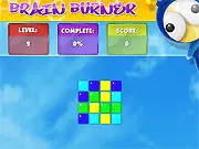 Play Brain Burner free online logic puzzle game. Screenshot showing groups of colored blocks that must be moved without leaving gaps.