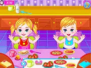 Free online game Twins In School, play online dress up and caring simulator, help twins get ready for school