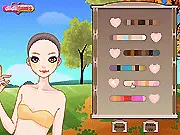 Screenshot of Take a Photo Now dress up game, a girl with makeup and autumn clothes posing for a photo shoot, free online makeover game