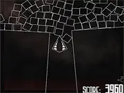 Gameplay screenshot of Spacetacular Voyage showing a small spaceship navigating through a dense field of large, rough gray and brown asteroids. Play this challenging free online space dodging game.