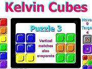 Kelvin Cubes free online puzzle game screen showing colored blocks arranged on a grid.