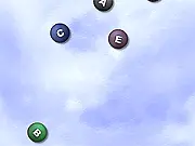 Screenshot of Ballphabets game showing numerous floating colored balls, each containing a different letter of the alphabet