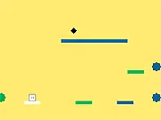 Screenshot of WaterColor Puzzle Online game, showing a small character on a platform with multi-colored water elements that shift the level's geometry.