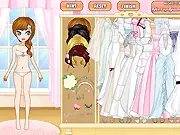 Screenshot of the Wedding Day Dress Up game showing a bride model in a long white dress and veil