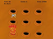 Flame jets in a garden ready to burn the small, strange creatures emerging from the ground in the free online game Burn a Moleman