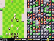 Screenshot of the Match King game board showing the top strategy map with troops and the bottom match 3 puzzle grid.