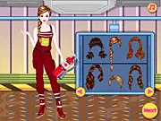 Cute girl firefighter character in a stylish uniform ready for a rescue mission in the online dress-up game