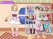 Cool Girl Dressup free online fashion game featuring a girl with wavy hair, colorful dress, and shiny boots