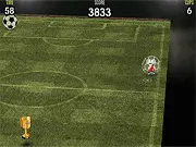 Gameplay screenshot of Q-Ball showing a pool cue ball (Q-ball) aiming to strike a small soccer ball near several target cups arranged on a green table. Play this free physics puzzle game online.