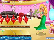 Fashion game screenshot of Mary wearing a stunning birthday dress and applying makeup