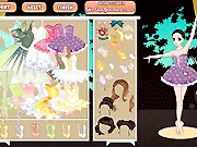 Ballerina Dressup free game graphic showing a dancer in a beautiful tutu, choosing a classical costume and hairstyle for her ballet debut.
