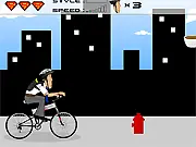 BMX-LDS extreme online bike game screenshot, person doing a wheelie, stunt rider collecting bonus items, PlayArcadeHub