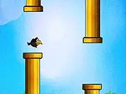 Screenshot of the free online game Flappy Kaakka with the crow character mid-flap between obstacles
