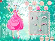 Pink Princess Dressup game screenshot showing a princess character in a pink gown with various dresses and accessories laid out for selection