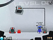 Screenshot of the Robo Story free online platformer game showing the happy robot character jumping over a gap on a spaceship or unknown planet.