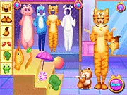 Baby Animals Costume Dress Up free online game, girl character wearing fox and cat animal costumes.