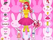 Screenshot of the Lollibunny Dress Up game showing a cute bunny character wearing a stylish, customized outfit and accessories.
