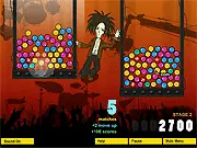 Wild Rock Fans game screenshot, colored bubbles exploding at a rock concert, free online match-3 puzzle game