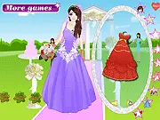 Screenshot of My Wedding Dress Up game, showing a young bride in a beautiful gown, trying on different veils and accessories for her themed wedding.