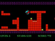The Adventures of Strangeball game screenshot, play free online platformer, slow ball collecting stars, avoiding spikes and fire pits