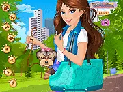 Doggy Bag Pet Dress Up online game featuring a small dog in a stylish carrier bag, free animal styling game