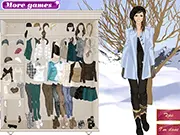 Winter Fashion Style free online game screenshot, girl wearing a stylish winter coat and scarf, fashion tips game