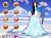 Winter Queen Dressup game screenshot, fantasy princess in a frozen landscape, inspired by Anna and Elsa, free online fashion game