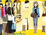 Shine And Glitter game screen featuring a stylish young woman model and various sparkly dresses, sequined tops, and glittering accessories for the player to choose from.