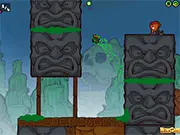 Gyro Atoms game screenshot showing the hero jumping towards an enemy in a challenging online platformer level
