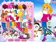Play Playing in the Snow Dress Up free online game, winter fashion makeover, girl choosing boots and clothes for snow, snowman sidekick