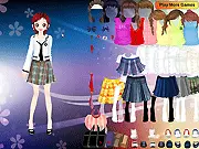Screenshot of the free online dressup game Marnie School Uniform Dressup, showing the character Marnie in a colorful selection of different school uniform outfits and fashion accessories.