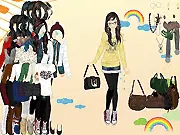 Screenshot of the free online dressup game Young Girl Collection, showing a stylish teen girl model surrounded by a large wardrobe of fashionable clothes and accessories.