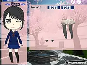 Anime character in a Japanese school uniform being dressed up in the Yandere-themed makeover game