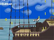 James the Pirate Zebra game screenshot showing the striped character with two peg-legs on a pirate ship searching for treasure