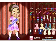 Screenshot of Brooklyn's First Show dress up game showing the cute little girl Brooklyn on a stage getting ready for her singing and dancing performance.
