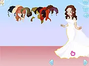 Online dress up game showing a custom-designed bridal gown with a full skirt, corset, and veil