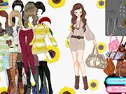 Screenshot of Music Preppy Girl dress up game, showing a fashionable character in preppy style clothing and accessories.