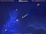 Eternal Blast free online sci-fi shooter game screenshot showing a spaceship firing energy weapons at multiple incoming enemy alien ships