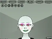 Screenshot of the Voldemort Makeover online game showing the Dark Lord with a completed glamorous hairstyle and makeup look.