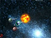 Screenshot of the Space Anarchy online game showing lines of spaceships traveling between various colored planets across a dark galaxy background